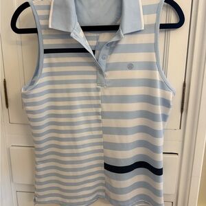 G/FORE Light Blue and White Striped Tank Top
